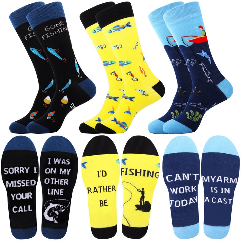 Jeasona Fishing Gifts for Men Funny Fun Crazy Funky Dress Crew Fishing Socks - Image 1