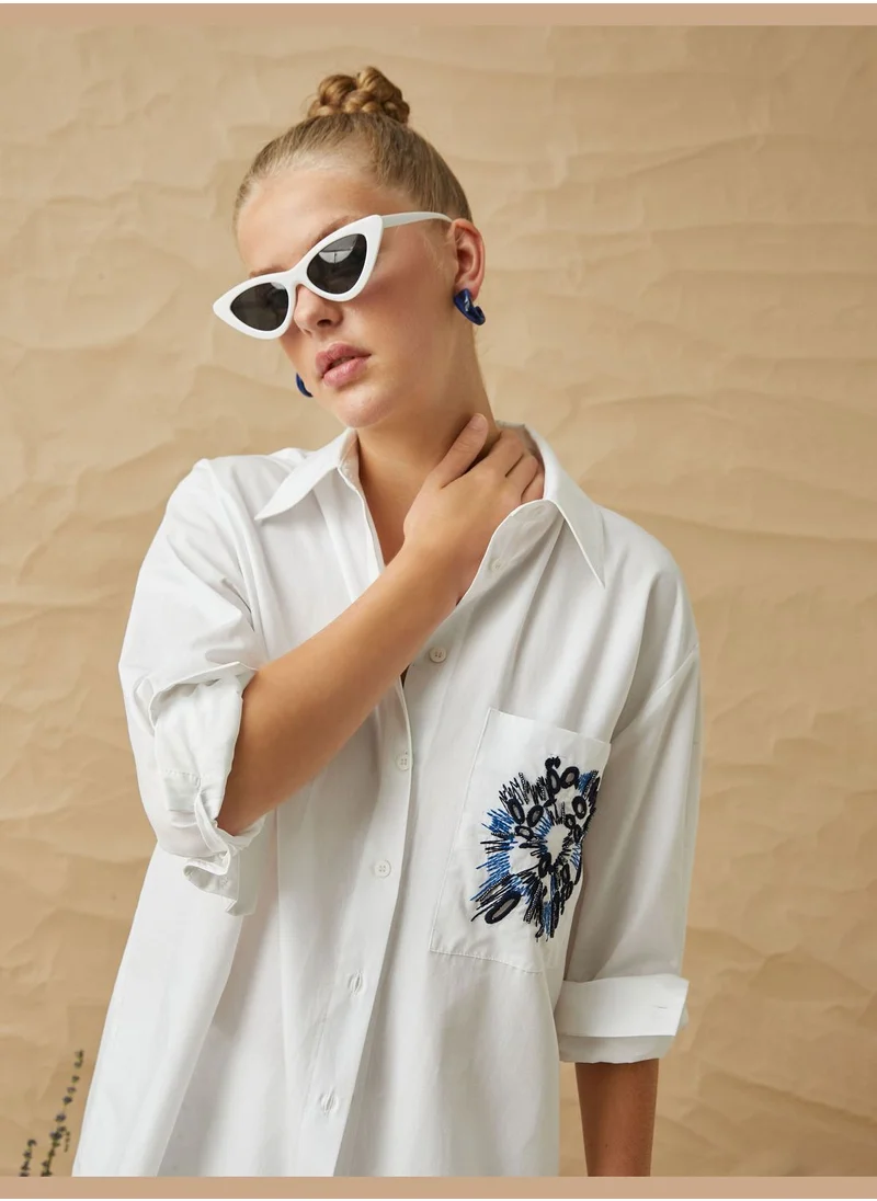 كوتون Oversized Shirt Pocket Detail Cotton