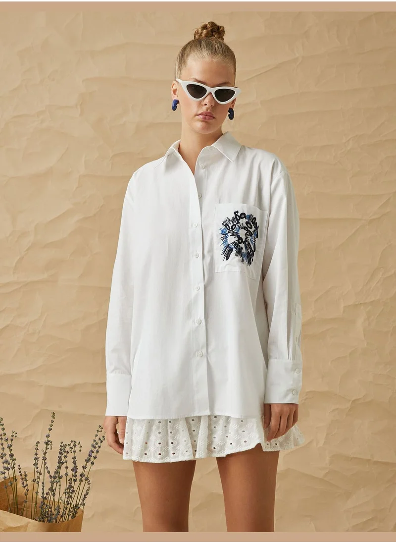 KOTON Oversized Shirt Pocket Detail Cotton