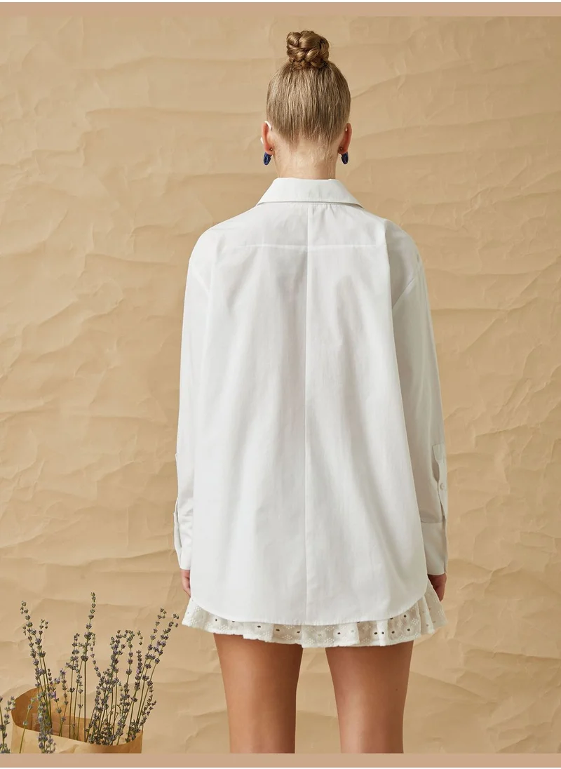 KOTON Oversized Shirt Pocket Detail Cotton