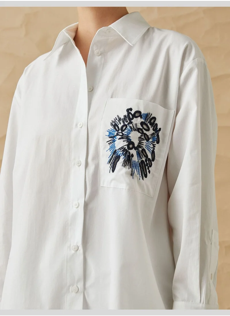 KOTON Oversized Shirt Pocket Detail Cotton