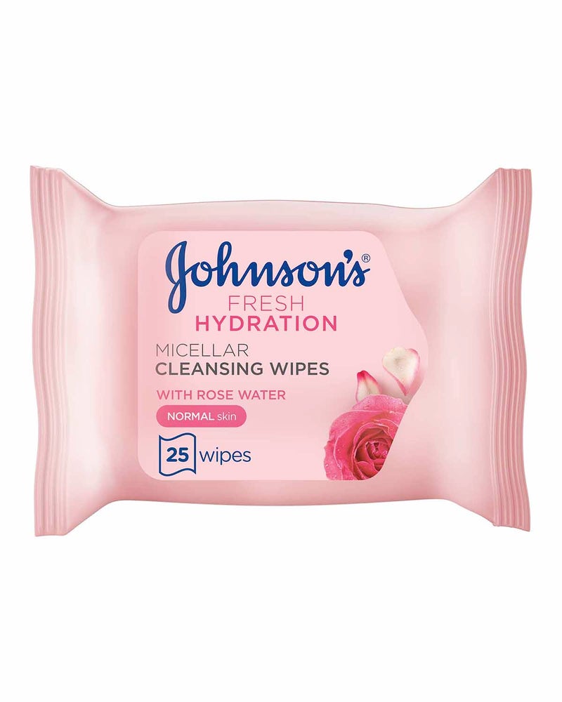 Johnson's JOHNSON’S, Cleansing Wipes, Fresh Hydration Micellar, Normal Skin, Pack of 25 wipes pink - Image 1