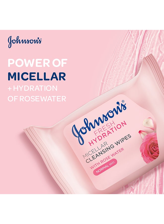 Johnson's JOHNSON’S, Cleansing Wipes, Fresh Hydration Micellar, Normal Skin, Pack of 25 wipes pink - Image 2