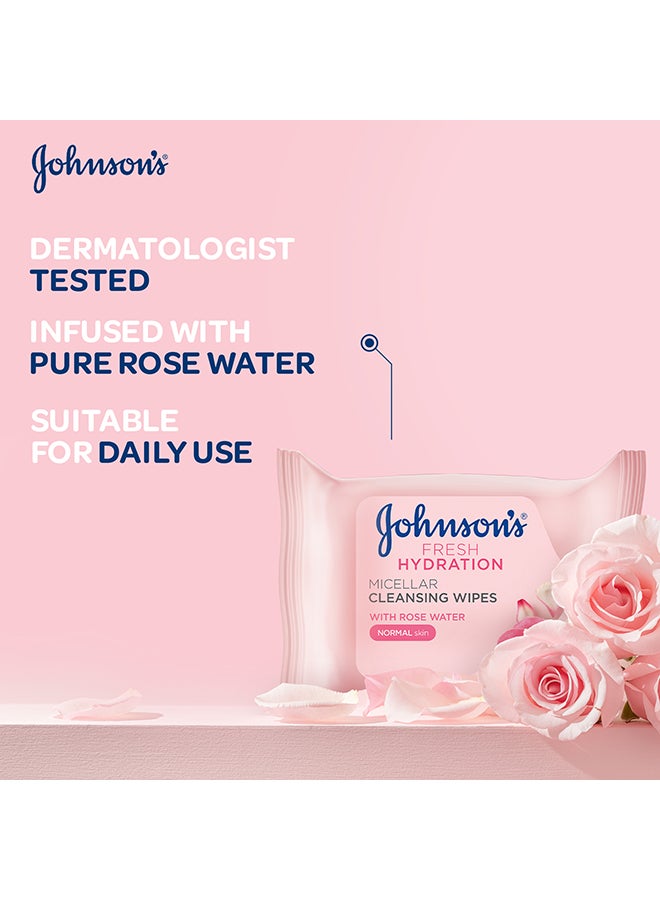Johnson's JOHNSON’S, Cleansing Wipes, Fresh Hydration Micellar, Normal Skin, Pack of 25 wipes pink - Image 3