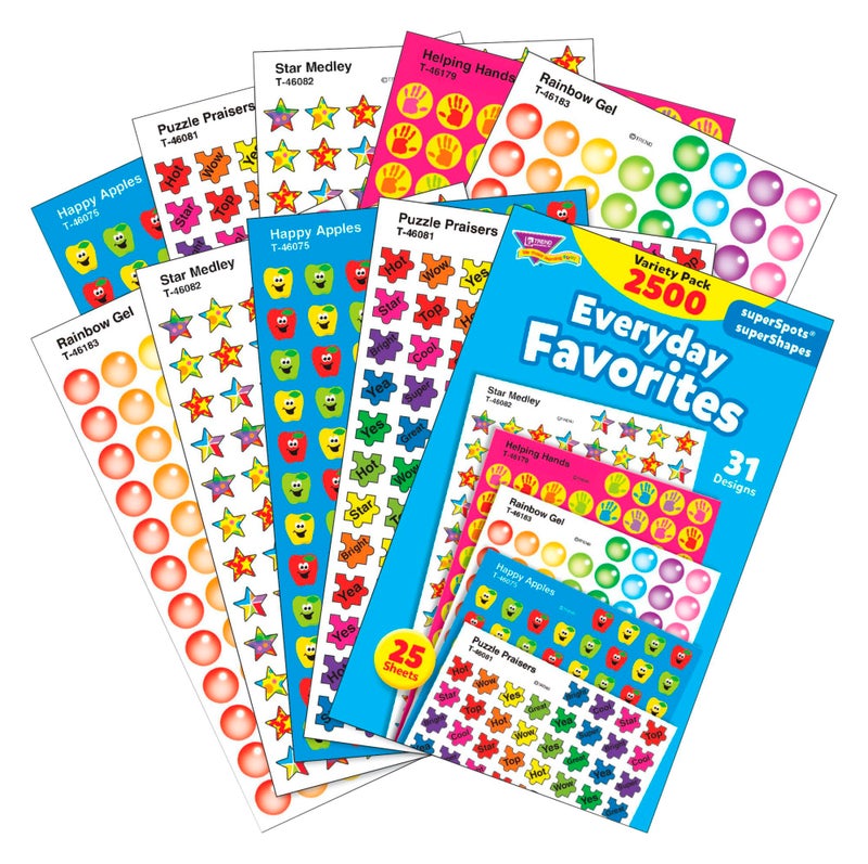 Trend Everyday Favorites superSpots & superShapes Stickers Variety Pack by TREND Enterprises, Inc. 2500 ct; 7/16" Incentive Chart Size - Image 3