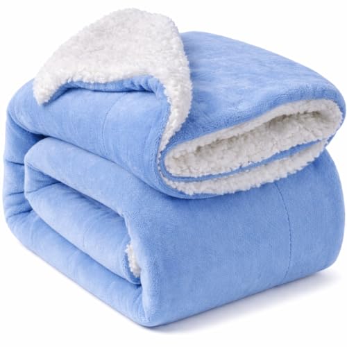 BRANDONN Baby Blanket 130x105 cm – Ultra Soft Dual Layer Sherpa & Flannel, Lightweight Warm Newborn Blanket for Crib, Stroller, Travel & Feeding, Skin-Friendly, 1 Month Till 5 Years (Sky Blue) - Image 1