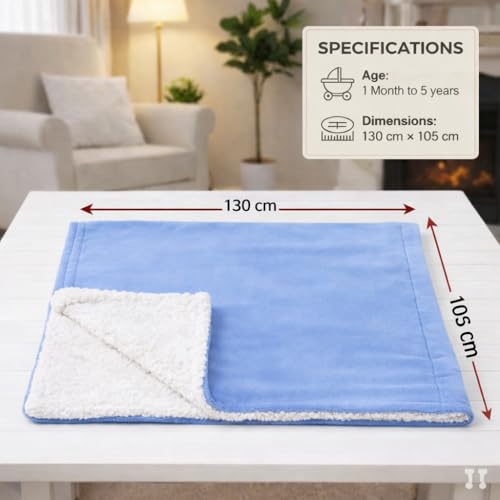 BRANDONN Baby Blanket 130x105 cm – Ultra Soft Dual Layer Sherpa & Flannel, Lightweight Warm Newborn Blanket for Crib, Stroller, Travel & Feeding, Skin-Friendly, 1 Month Till 5 Years (Sky Blue) - Image 4