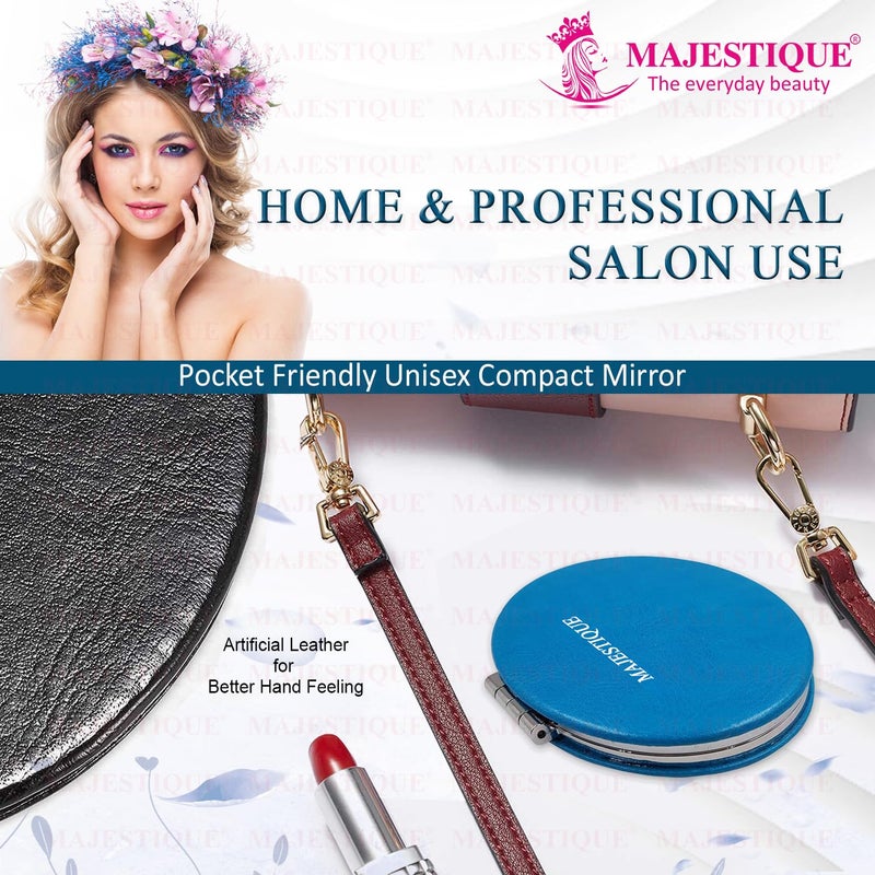 MAJESTIQUE MAJESTIQUE Professional Pocket Makeup Mirror  1X2X Magnifying Foldable Mirror  Compact Size Makeup Mirror Portable Mirror for Handbag Purse Pocket Round 1 Pcs  Colour May Vary  - Image 3