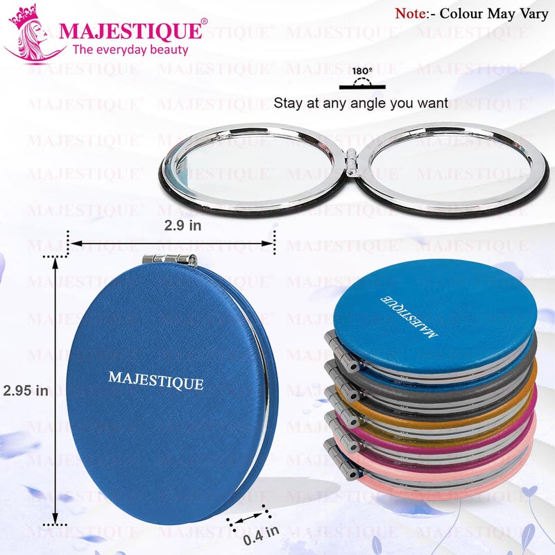 MAJESTIQUE MAJESTIQUE Professional Pocket Makeup Mirror  1X2X Magnifying Foldable Mirror  Compact Size Makeup Mirror Portable Mirror for Handbag Purse Pocket Round 1 Pcs  Colour May Vary  - Image 2