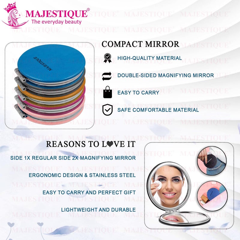 MAJESTIQUE MAJESTIQUE Professional Pocket Makeup Mirror  1X2X Magnifying Foldable Mirror  Compact Size Makeup Mirror Portable Mirror for Handbag Purse Pocket Round 1 Pcs  Colour May Vary  - Image 5