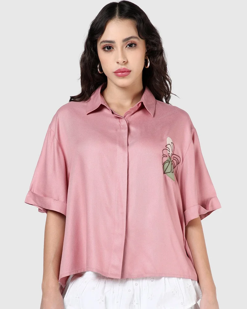 بيواكوف Women's Onion Pink Embroidered Oversized Shirt
