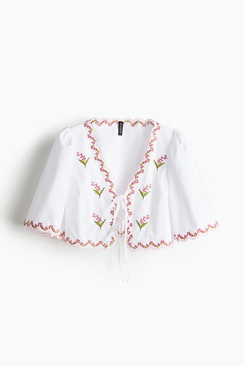 H&M Floral-embroidered poplin blouse