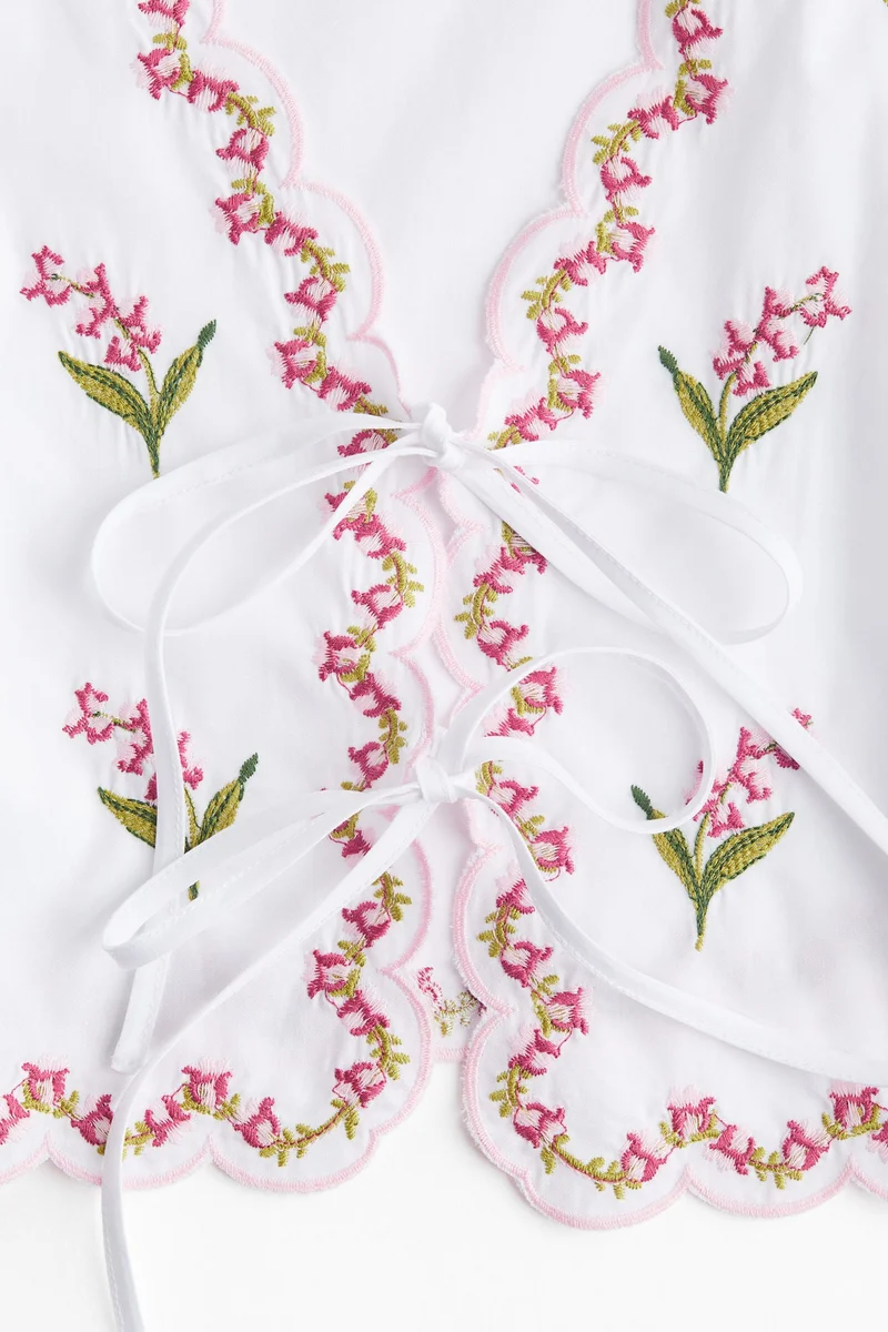 H&M Floral-embroidered poplin blouse