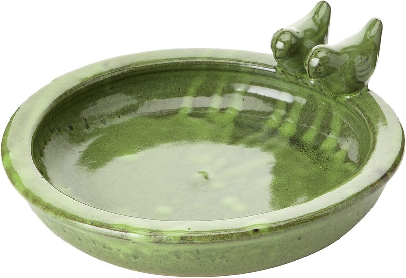 Esschert Design FB489, Green Bird Bath Ceramic Round, 10.9 cm*32.9 cm*30.7 cm - Image 1