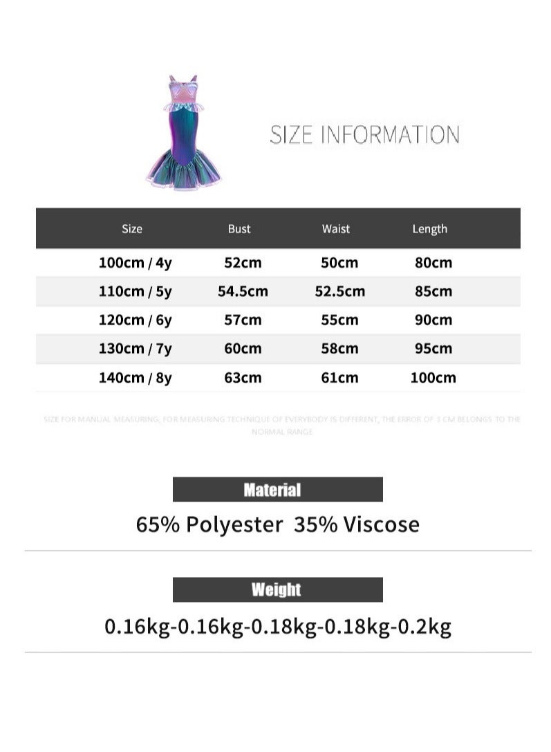 موموسو مجموعة كostume فستان أميرة حورية البحر (أريل) للفتيات - كاملة مع التاج والمجوهرات والحقيبة | مثالية لتنكرية، حفلة عيد الميلاد، هدية يوم الطفل - Image 2