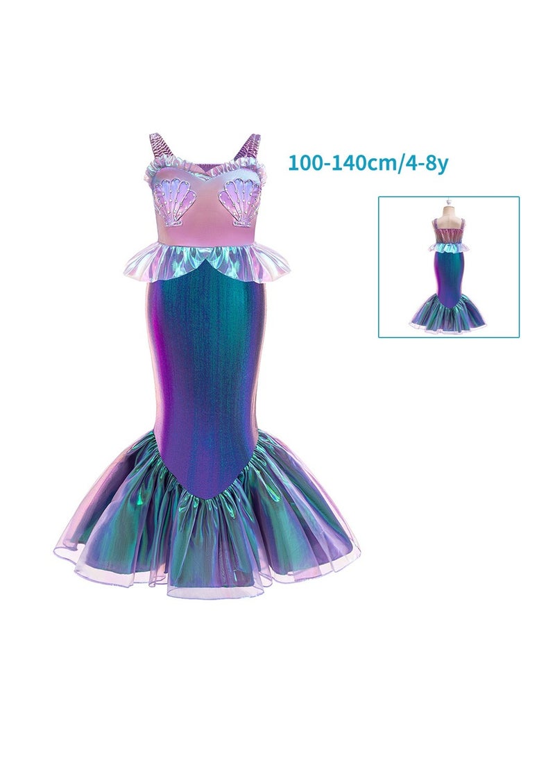 موموسو مجموعة كostume فستان أميرة حورية البحر (أريل) للفتيات - كاملة مع التاج والمجوهرات والحقيبة | مثالية لتنكرية، حفلة عيد الميلاد، هدية يوم الطفل - Image 3
