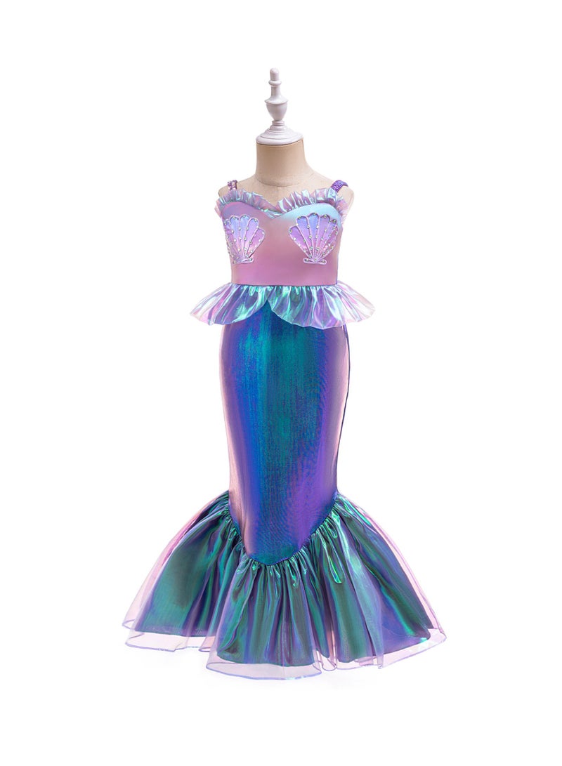 موموسو مجموعة كostume فستان أميرة حورية البحر (أريل) للفتيات - كاملة مع التاج والمجوهرات والحقيبة | مثالية لتنكرية، حفلة عيد الميلاد، هدية يوم الطفل - Image 5