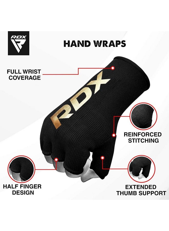 Rdx - أربطة يد للملاكمة قفازات داخلية للرجال والنساء، ضمادات مطاطية لنصف الإصبع، حماية قبضة اليد تحت القفازات، موي تاي، كيك بوكسينج، فنون قتالية مختلطة، تدريب على كيس لكمة السرعة (أسود، متوسط) - Image 1