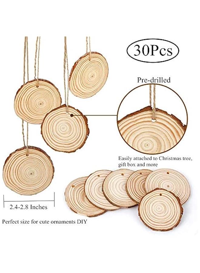 Arabest 30 Pieces 2.4-2.8 Natural Wooden Slices,  Unfinished Wood Circles with Holes Tree Bark Round Log Discs DIY Crafts Hanging Ornaments (2.4-2.8 30Pcs, Natural) - Image 2
