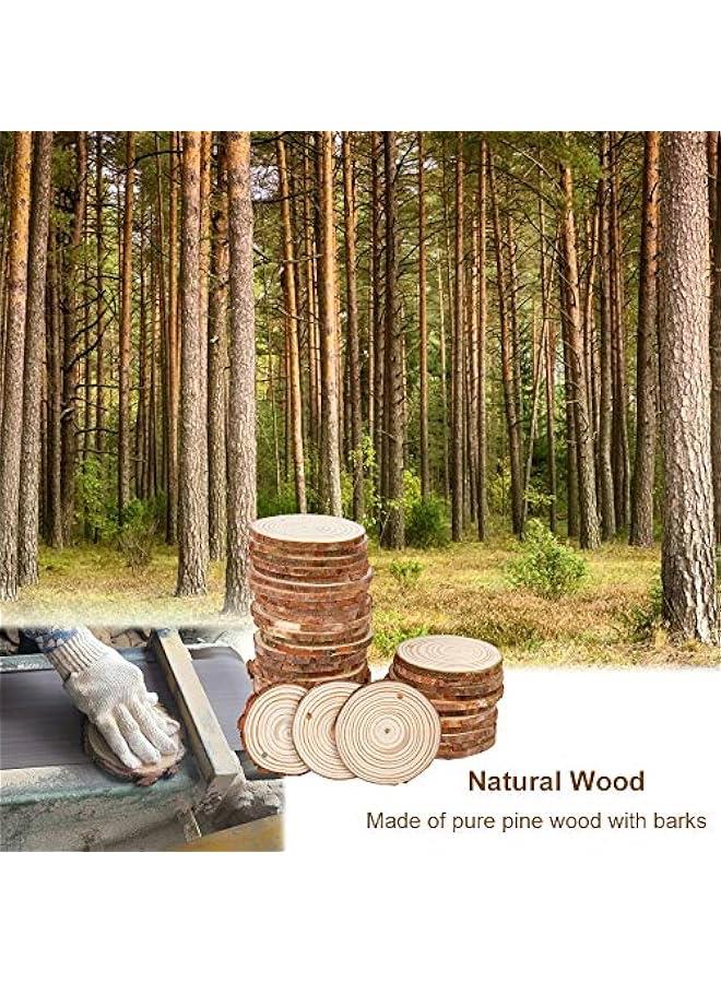 Arabest 30 Pieces 2.4-2.8 Natural Wooden Slices,  Unfinished Wood Circles with Holes Tree Bark Round Log Discs DIY Crafts Hanging Ornaments (2.4-2.8 30Pcs, Natural) - Image 3