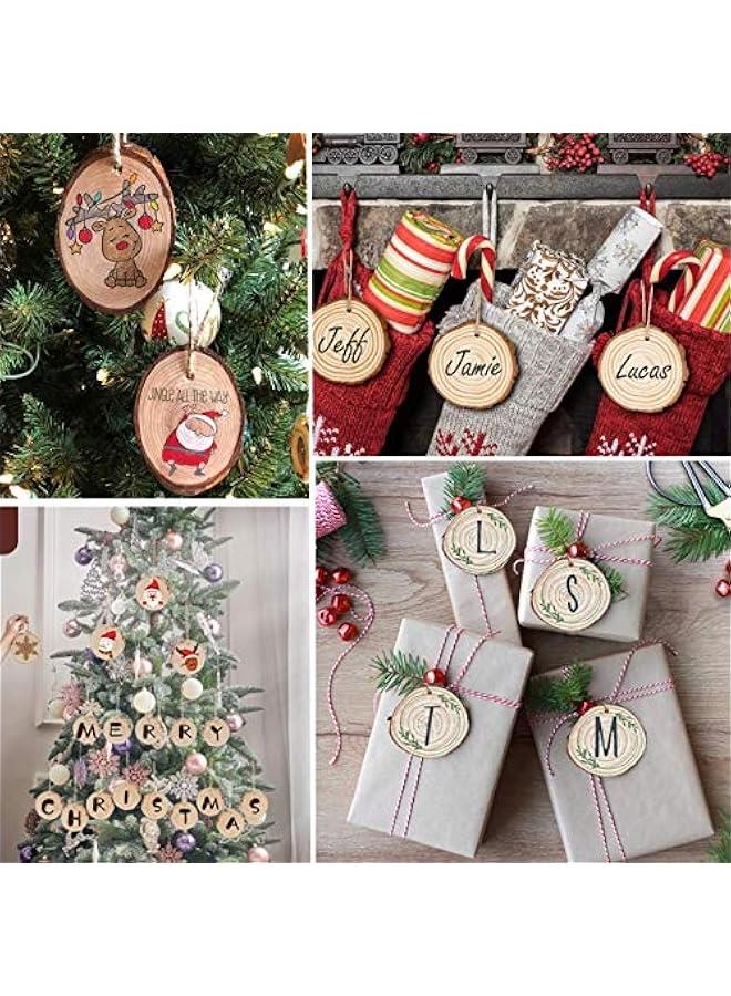 Arabest 30 Pieces 2.4-2.8 Natural Wooden Slices,  Unfinished Wood Circles with Holes Tree Bark Round Log Discs DIY Crafts Hanging Ornaments (2.4-2.8 30Pcs, Natural) - Image 5