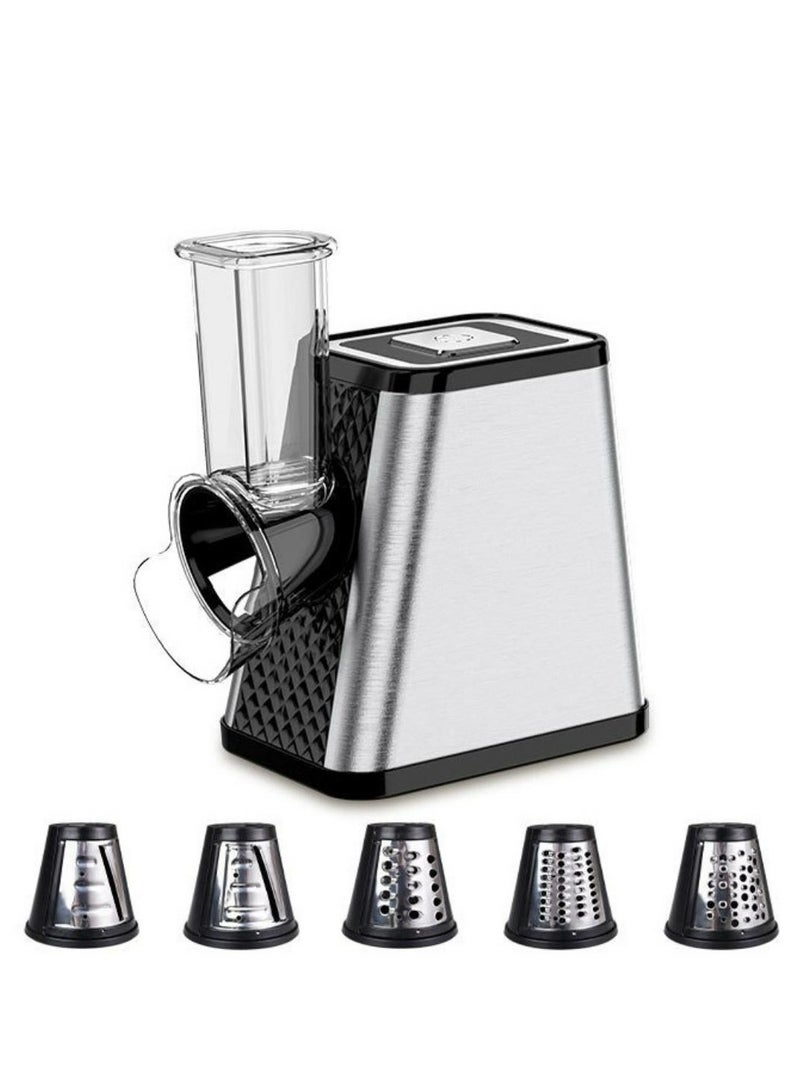 تراديو صانع السلطة الكهربائي 5 في 1 - آلة تقطيع الخضروات متعددة الوظائف، مفرومة، مبشرة وقطاعة مع مخروطات قابلة للتبديل - معالج طعام سريع للفواكه والخضروات والجبن والمكسرات - Image 1