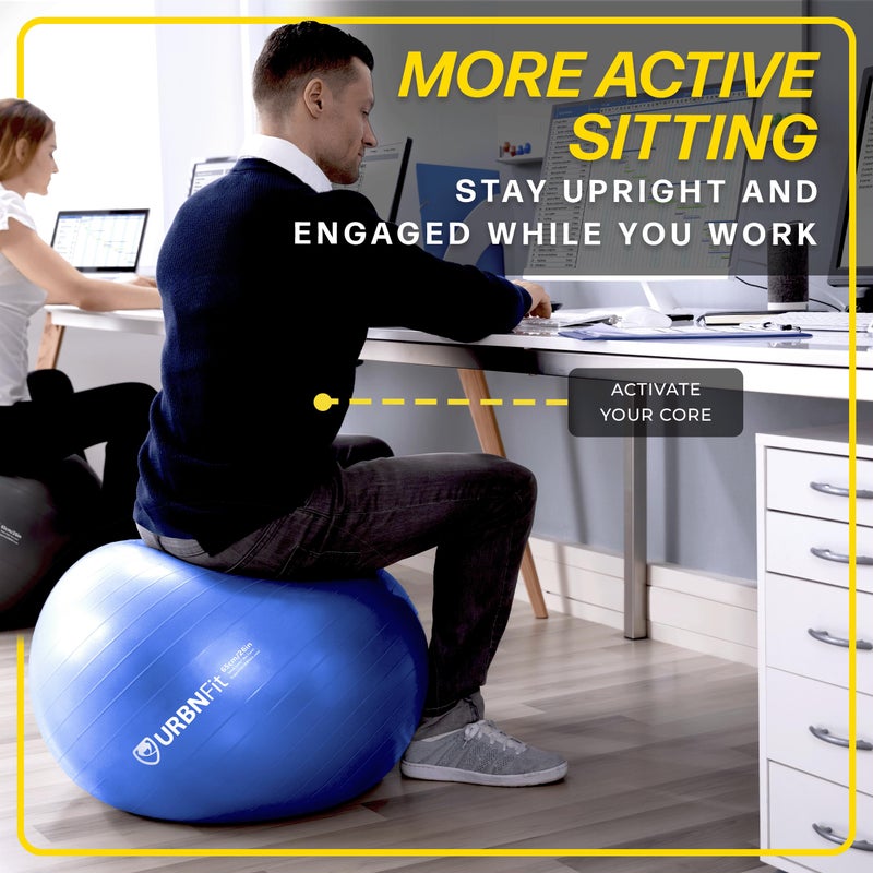 URBNFit كرة تمارين URBNFit - كرة يوغا بأحجام متعددة لليوغا، بيلاتس، الحمل، والثبات - كرة توازن سويسرية مضادة للانفجار مع مضخة سريعة - كرسي كرة مكتبي للمنزل والصالة الرياضية - 22 بوصة - أبيض - Image 5
