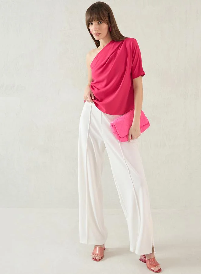 Femmella Femmella Plain Pleated One Shoulder Neck Top