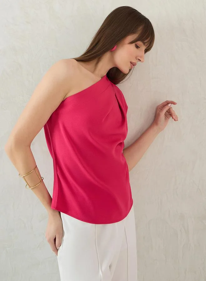 Femmella Femmella Plain Pleated One Shoulder Neck Top