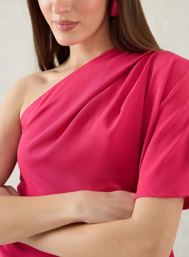 Femmella Femmella Plain Pleated One Shoulder Neck Top