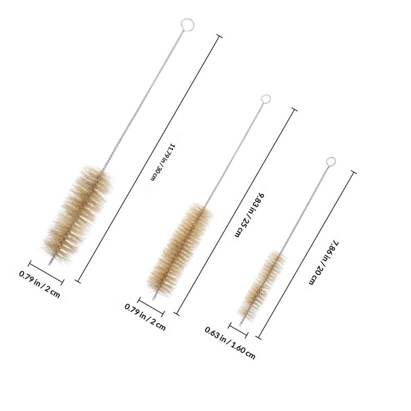 3Pcs Laboratory Tube Cleaning Brushes Set with 304 Stainless Steel Handles and Pig Bristle - Image 3