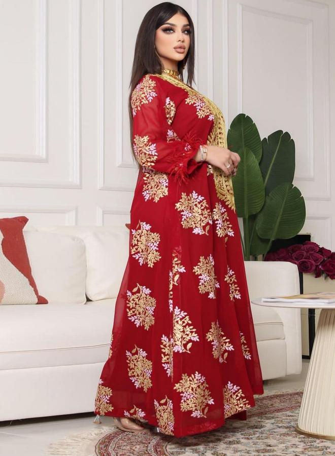Take Two Women Red Embroidered A-Line Jalabiya - Image 2