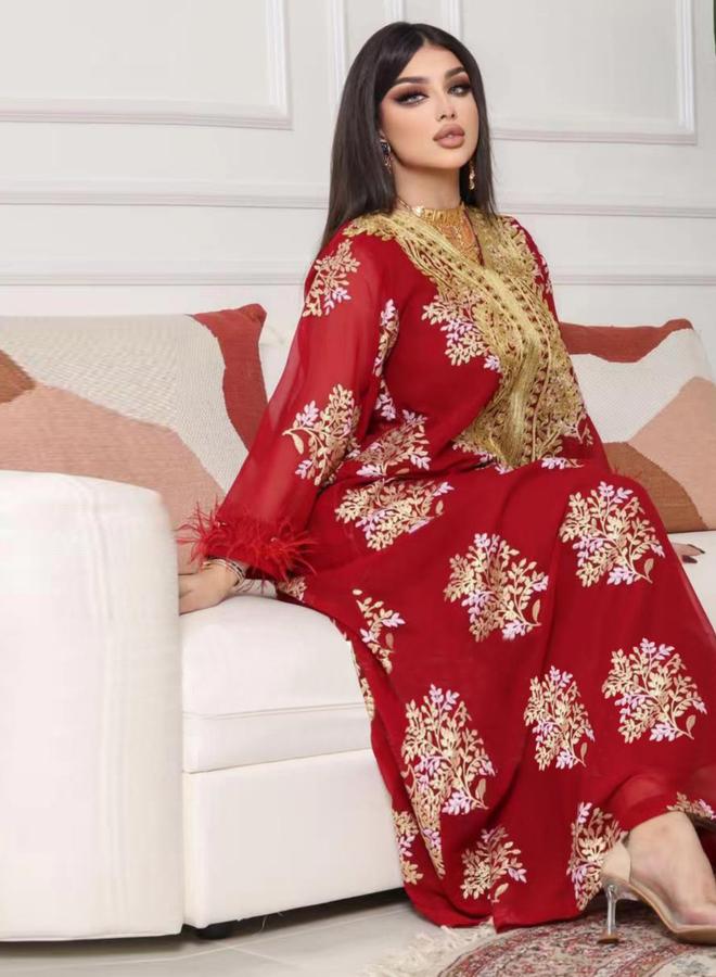 Take Two Women Red Embroidered A-Line Jalabiya - Image 4