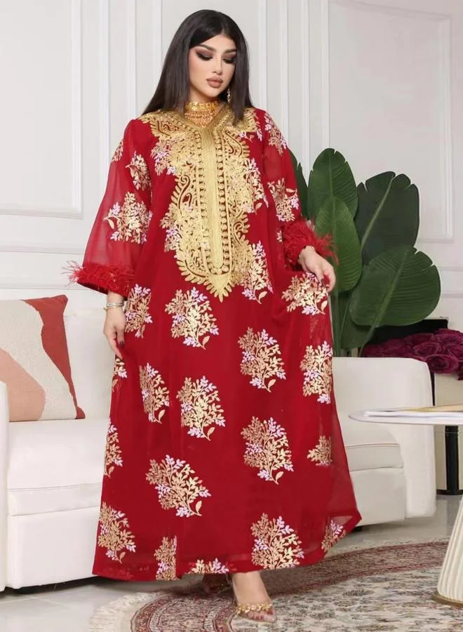 Take Two Women Red Embroidered A-Line Jalabiya