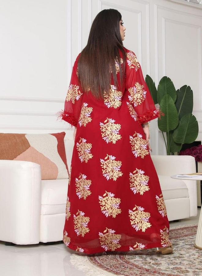 Take Two Women Red Embroidered A-Line Jalabiya - Image 3
