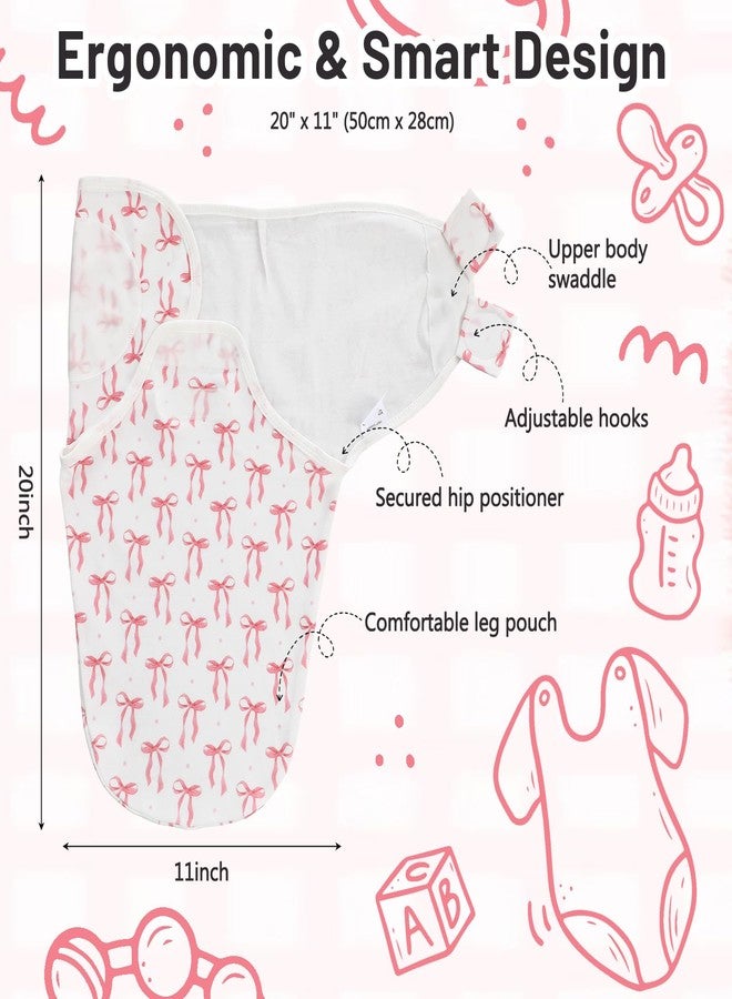 Janmercy 3 Pack Newborn Swaddle Blankets Soft 100% Cotton Blankets for Girls Cute Pink Floral, Striped & Bow Print Swaddling Wraps Breathable Infant Essentials Gift Set (0-3 Months) - Image 2