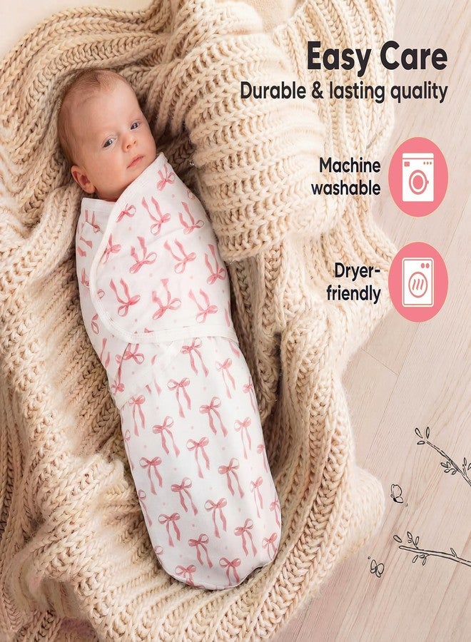 Janmercy 3 Pack Newborn Swaddle Blankets Soft 100% Cotton Blankets for Girls Cute Pink Floral, Striped & Bow Print Swaddling Wraps Breathable Infant Essentials Gift Set (0-3 Months) - Image 5