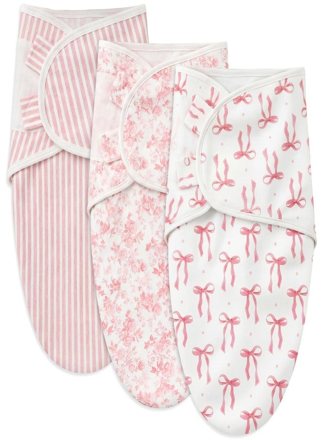 Janmercy 3 Pack Newborn Swaddle Blankets Soft 100% Cotton Blankets for Girls Cute Pink Floral, Striped & Bow Print Swaddling Wraps Breathable Infant Essentials Gift Set (0-3 Months) - Image 1