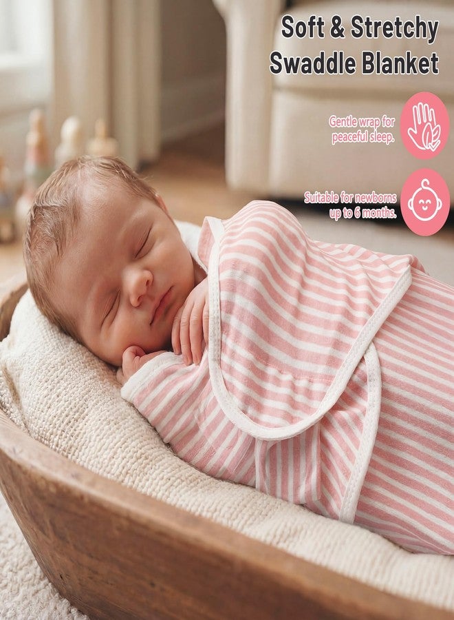 Janmercy 3 Pack Newborn Swaddle Blankets Soft 100% Cotton Blankets for Girls Cute Pink Floral, Striped & Bow Print Swaddling Wraps Breathable Infant Essentials Gift Set (0-3 Months) - Image 4