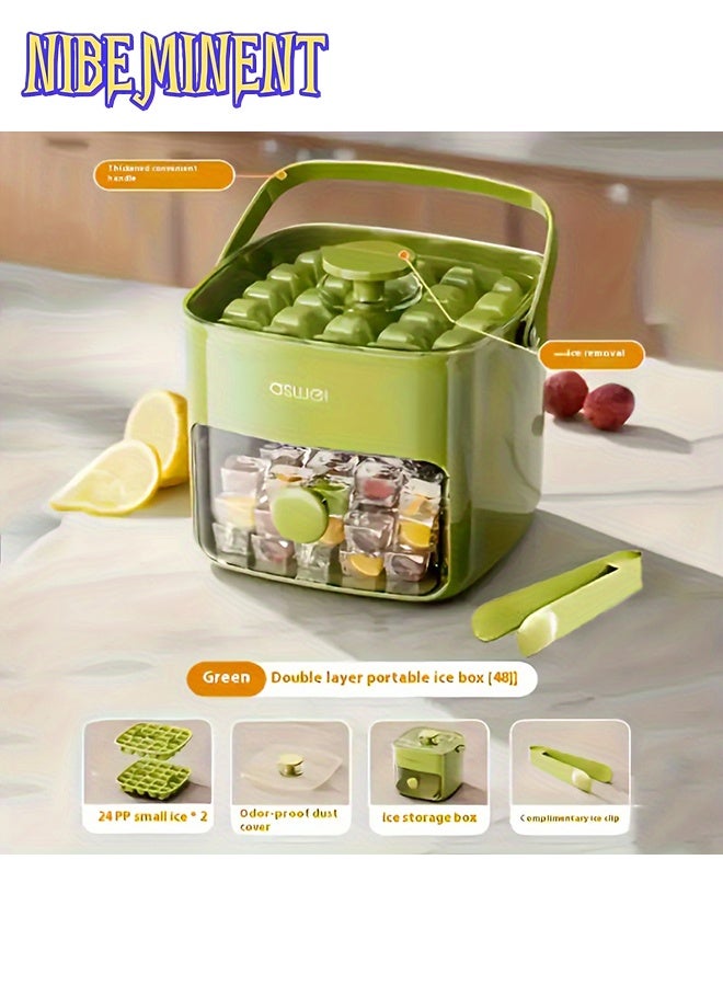 NIBEMINENT Extra Large 48-Cube Ice Maker with Easy-Press Lid - Dual-Stacked Food-Grade Plastic Tray - Perfect for Whiskey and Cocktails, Essential Kitchen Gadget - Image 2