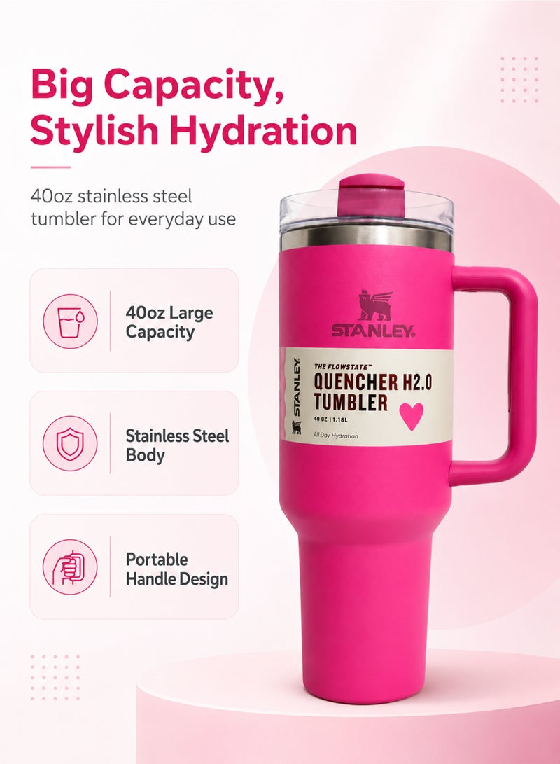 Stanley Quencher H2.0 FlowState Stainless Steel Vacuum Insulated Tumbler with Lid and Straw for Water, Iced Tea or Coffee, Smoothie and More, 40 oz, Rose Red - Image 5
