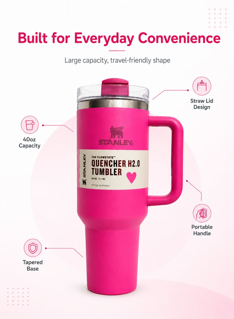 Stanley Quencher H2.0 FlowState Stainless Steel Vacuum Insulated Tumbler with Lid and Straw for Water, Iced Tea or Coffee, Smoothie and More, 40 oz, Rose Red - Image 4