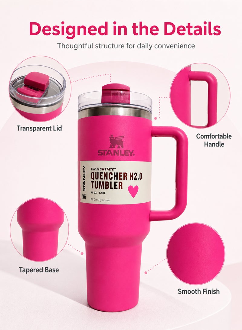 Stanley Quencher H2.0 FlowState Stainless Steel Vacuum Insulated Tumbler with Lid and Straw for Water, Iced Tea or Coffee, Smoothie and More, 40 oz, Rose Red - Image 3