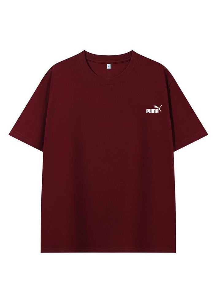 بوما With LOGO, men and women with the same 260g soft cotton comfortable T-shirt round neck soft casual Joker short-sleeved shirt. - Image 4