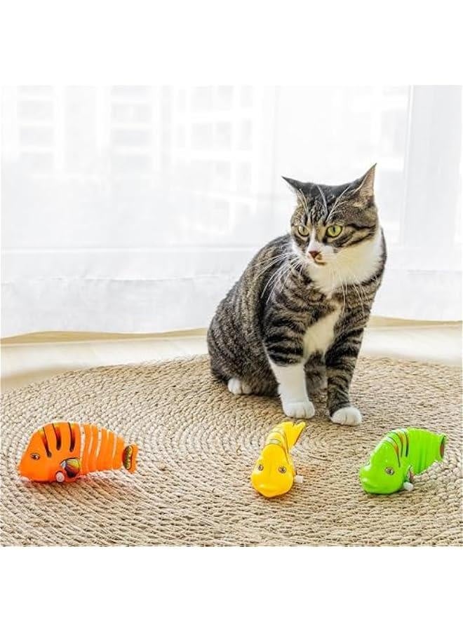 Plastic Wind Up Wiggle Fish Toys Clockwork Swinging Cartoon Fish Toys Wind Up Cat Pet Plastic Toy, Parent Cat Interactive Toys Gift for Dog Cat (3 Pcs) - Image 3