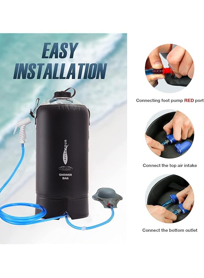KASTWAVE Camping Shower 20L/5.4 Gallons Portable Camping Shower Bag With Foot Pump Dual Shower Options Large Solar Water Bag For Camping Beach Travel Outdoor Activities (Black) - Image 2
