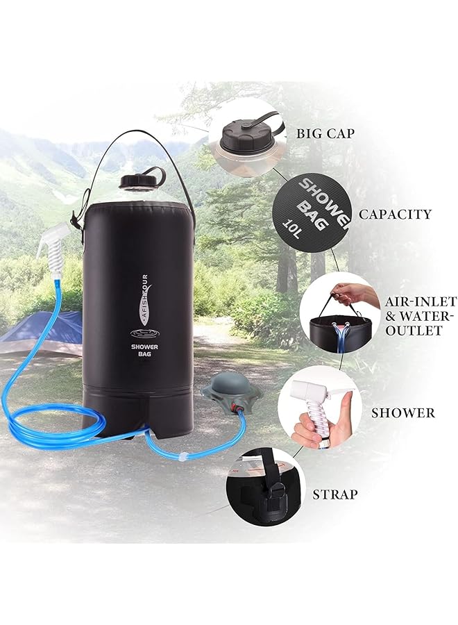 KASTWAVE Camping Shower 20L/5.4 Gallons Portable Camping Shower Bag With Foot Pump Dual Shower Options Large Solar Water Bag For Camping Beach Travel Outdoor Activities (Black) - Image 4