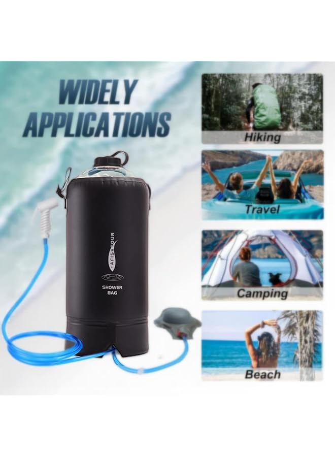 KASTWAVE Camping Shower 20L/5.4 Gallons Portable Camping Shower Bag With Foot Pump Dual Shower Options Large Solar Water Bag For Camping Beach Travel Outdoor Activities (Black) - Image 5