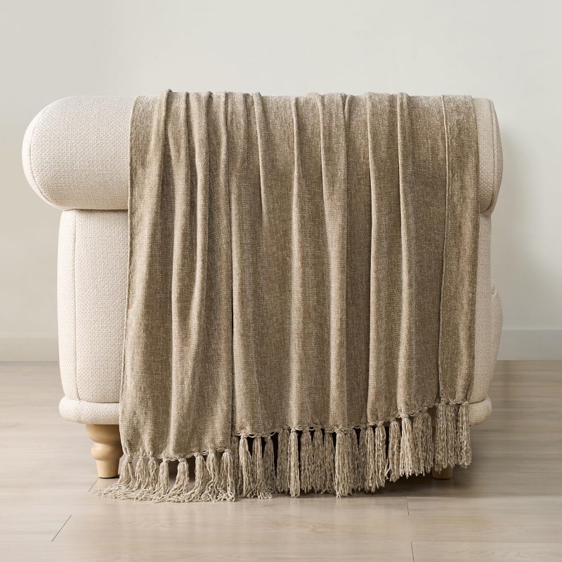 EverGrace Soft Chenille Throw Blanket for Couch, Cozy Plush Fuzzy Decorative Chenille Knit Throw Blanket with Tassels, Lightweight Blanket and Throws for Bed Sofa Gift Home Decor, Beige 50"x60" - Image 5