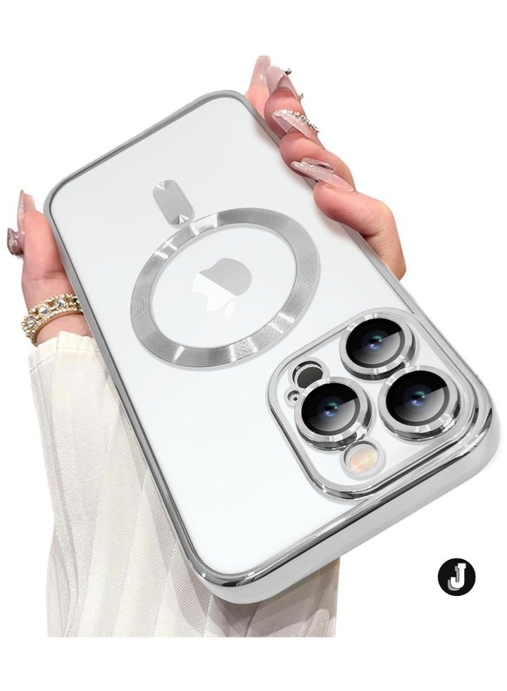JAJEEK "iPhone 16 Pro Magnetic Case with Built-in Camera Lens Protector – MagSafe Compatible, Soft TPU Anti-Scratch Shockproof Slim Clear Cover for Men & Women (Silver)" - Image 1